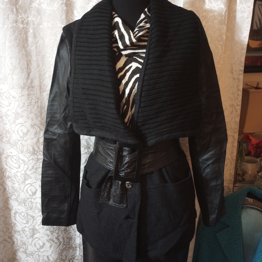 H by Halston Leather and Wool Sweater Jacket - Picture 8 of 11